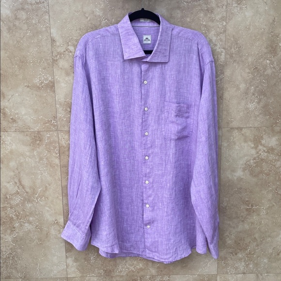 Peter Millar 100% Linen Shirt Purple Lavender Button Front XL Casual Men’s - Picture 2 of 13